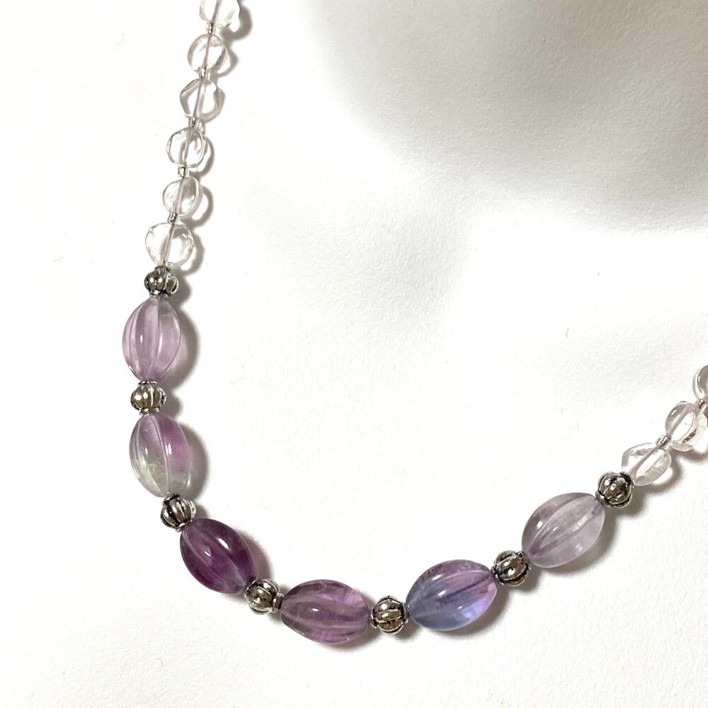 Genuine Purple Fluorite Beaded Necklace, Natural Gemstone Bib Necklace